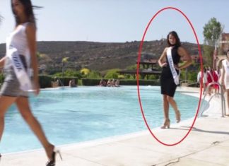 Во время дефиле на конкурсе красоты участница упала в бассейн